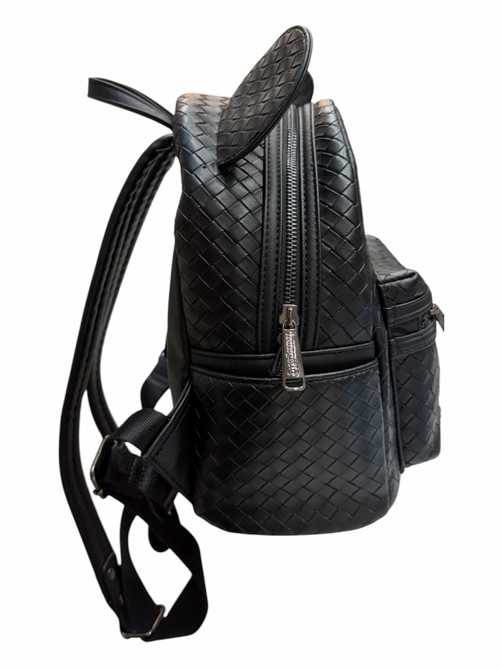 Loungefly Black Woven Faux Leather Mini Backpack with Mickey Ears - Picture 4 of 10